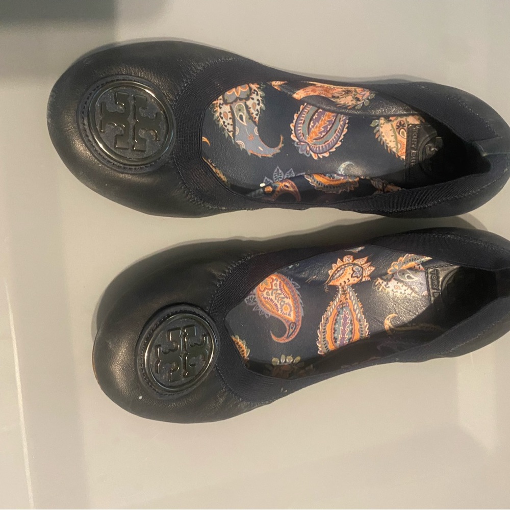 Tory Burch Navy Ballet Flats with Paisley Insole
